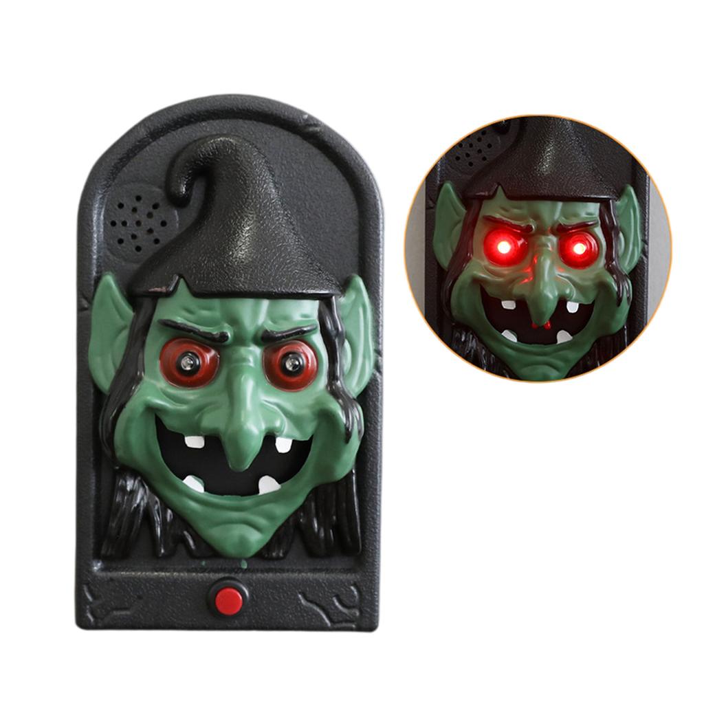 Halloween Doorbell Decoration,Animated Skulls Doorbell with Spooky Sounds,Decor with Lightup Eyeball,Halloween Pumpkin Doorbell