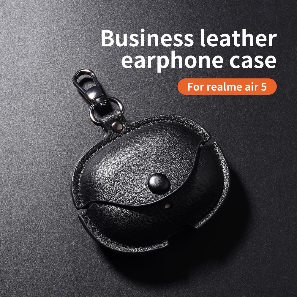 Чехол однотонный Ударопрочный чехол Для realme Buds Air 5 Pro Деловая кожаная сумка для наушников Чехол Чехол для наушников Funda
