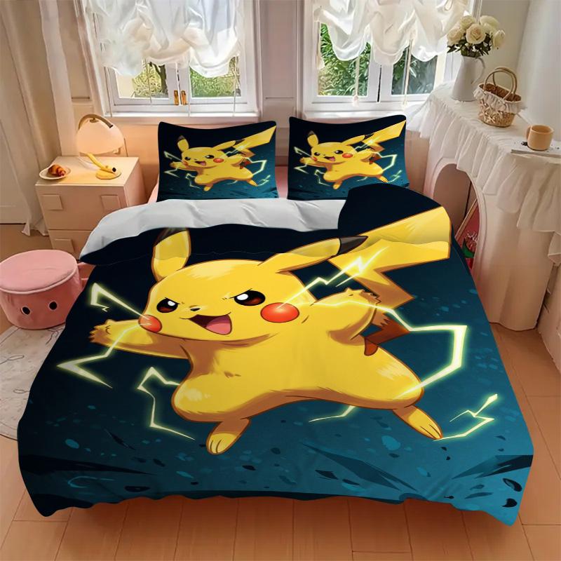 Pikachu Energy Burst Print 3Pcs Bedding Setduvet Cover With 2 Bedropillowcase Home Birthday Gift