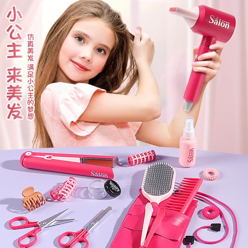 Kids Hairdresser Pretend Play Toy Set, Girls Hair Salon Beauty Makeup Role Play with Blow Dryer, Scissors & Accessories, Pink 22PCS