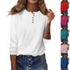 Women's Fashion Casual Round Neck 3/4 Sleeve Loose Solid Color Button T-Shirt Ladies Top