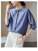 Cotton silk round neck five quarter sleeved shirt for women in 2026 summer, loose and casual, versatile, solid color top