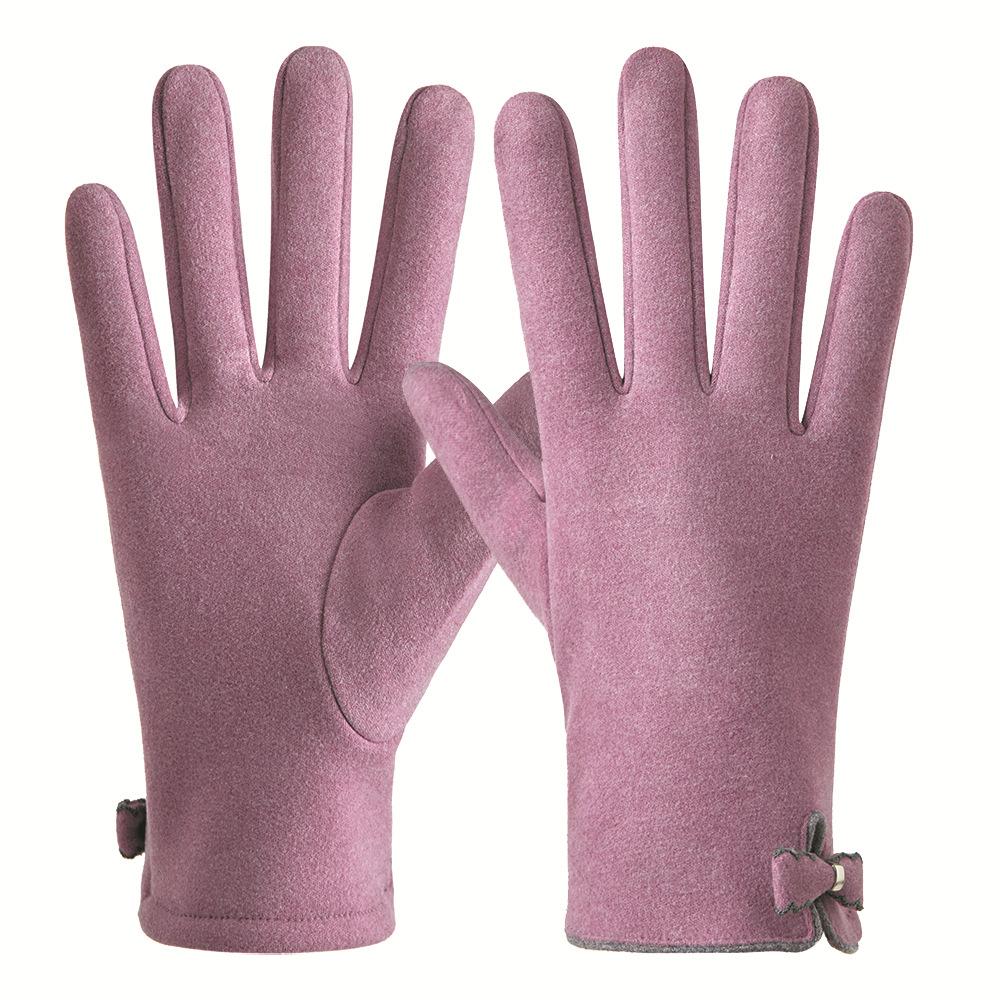 Теплые перчатки для осени и зимы, женские милые с бантом, с утолщенным немецким вельветом и плюшем, ветрозащитные перчатки с сенсорным экраном для электромобиля