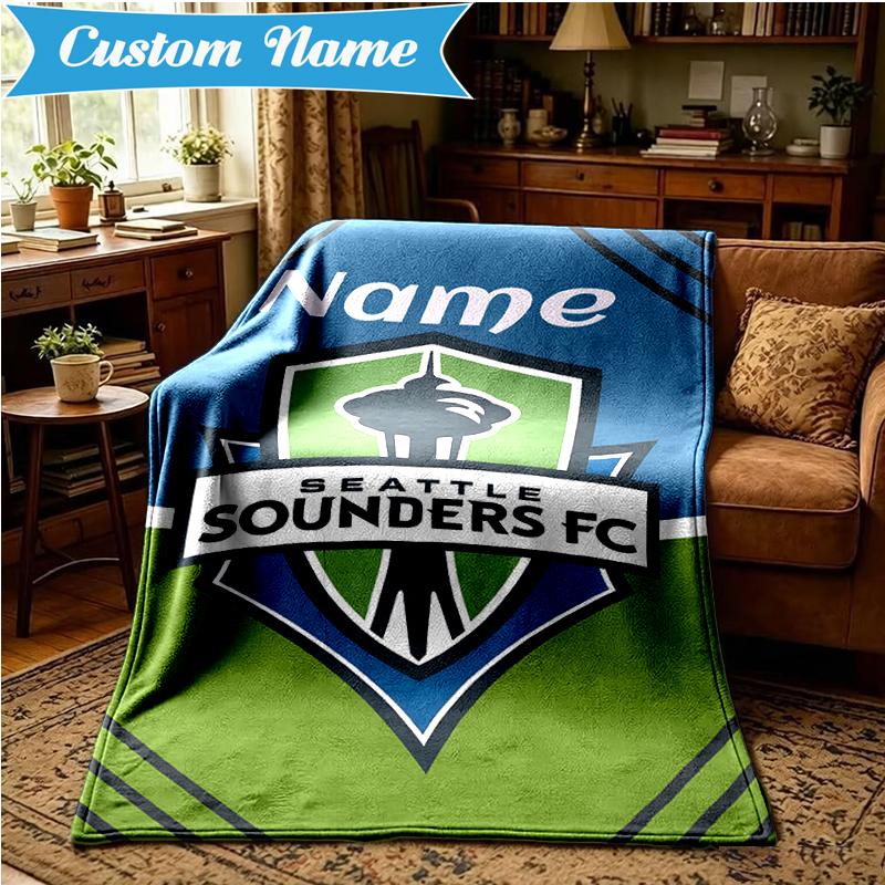 Custom Name Seattle FC Crest Blanket Lightweight Ideal Bedding Blanket Perfect for Travel, Camping, Living Rooms, Sofas, Christmas gift