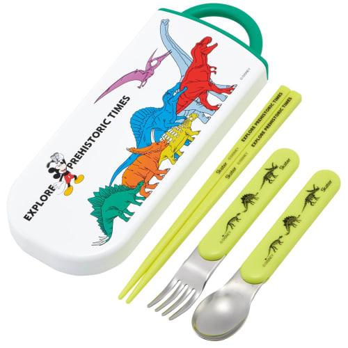 Skater Lunch Box Trio Set Chopsticks Spoon Fork Disney Mickey Mouse Friends Dinosaur for Children Antibacterial Treatment Easy to Open Sliding Type Ma