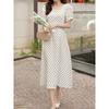 Summer New Arrival Plus Size Women's Clothes Short Sleeve Small Polka Dot Square Collar Waist Dress Polka Dot Ruffles Slimming Long Dress