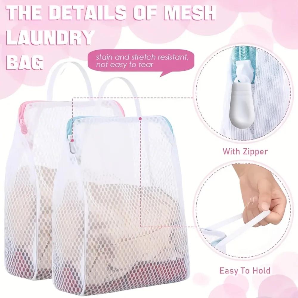 2pcs Honeycomb Mesh Laundry Bags with Handles,Durable Polyester Fabric, Versatile Rectangular Zipper Design for Delicate Clothes