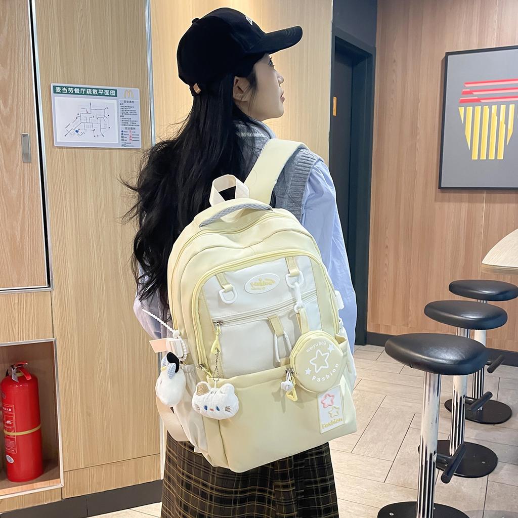 New Heat Transfer Korean Style Large Capacity Backpack for Middle High School College Students Trendy Versatile Travel Daypack