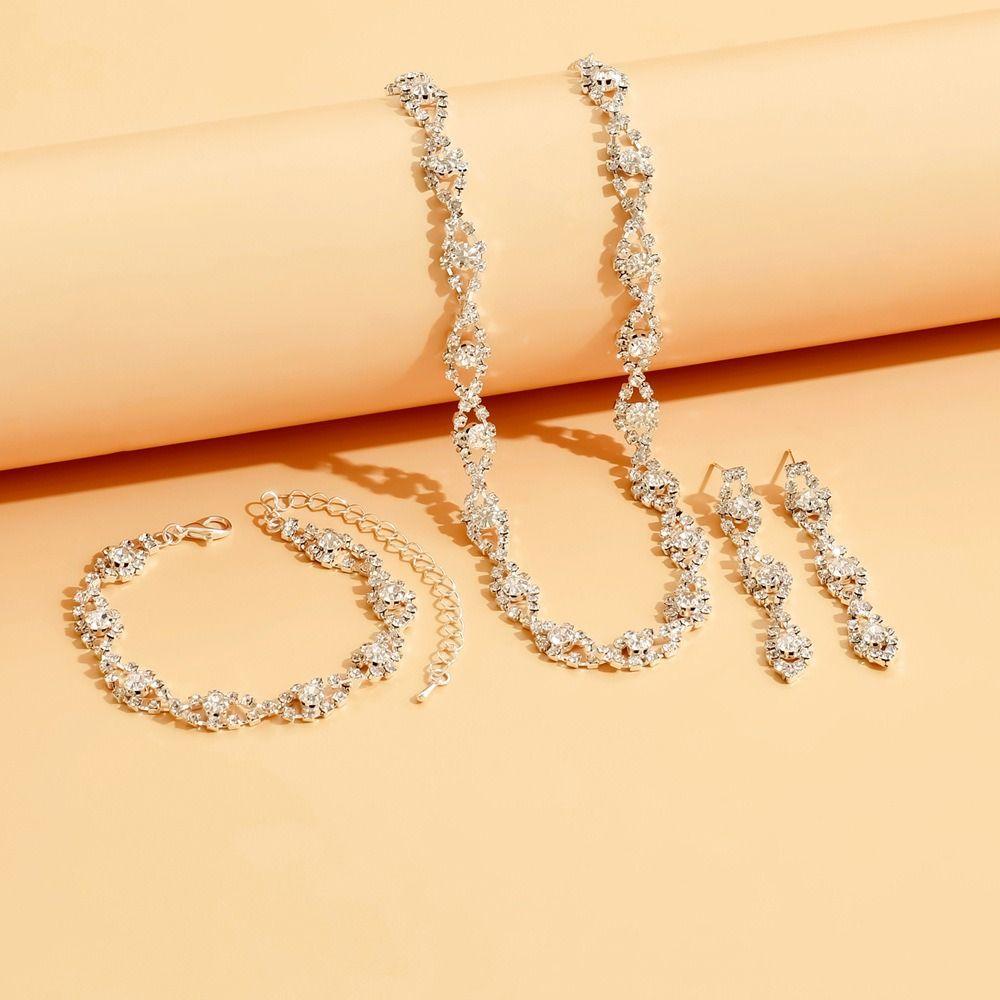 Браслет со стразами, серьги, блестящее ожерелье, свадебный комплект украшений из кристаллов, банкет