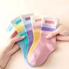 5 пар Модные полосатые носки с цифрами Детские спортивные носки для мальчиков Розовый кролик Детские носки средней длины с оборками Детские хлопковые носки