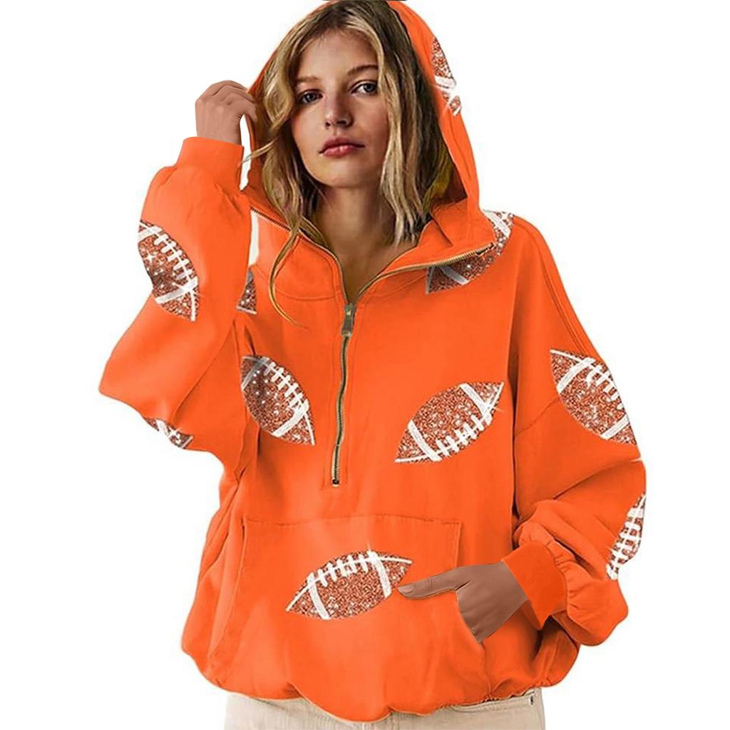 Женская спортивная рубашка с пайетками в стиле регби и карманами, с длинным рукавом, на молнии до середины груди, с капюшоном