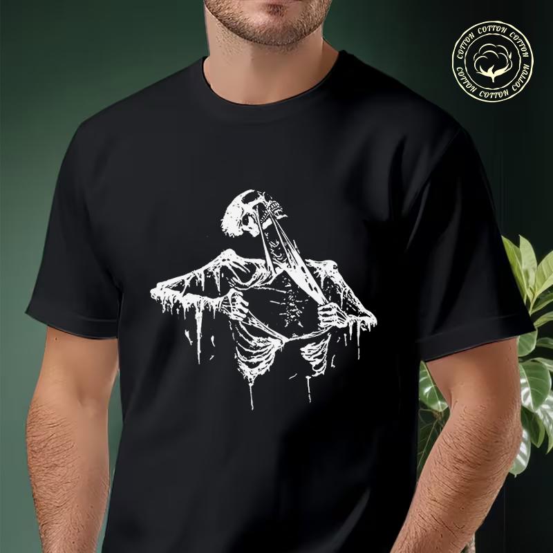 Skull Design Printed Motorcycle T-Shirt Men Hip Hop Streetwear Unisex Casual Fashionable Short