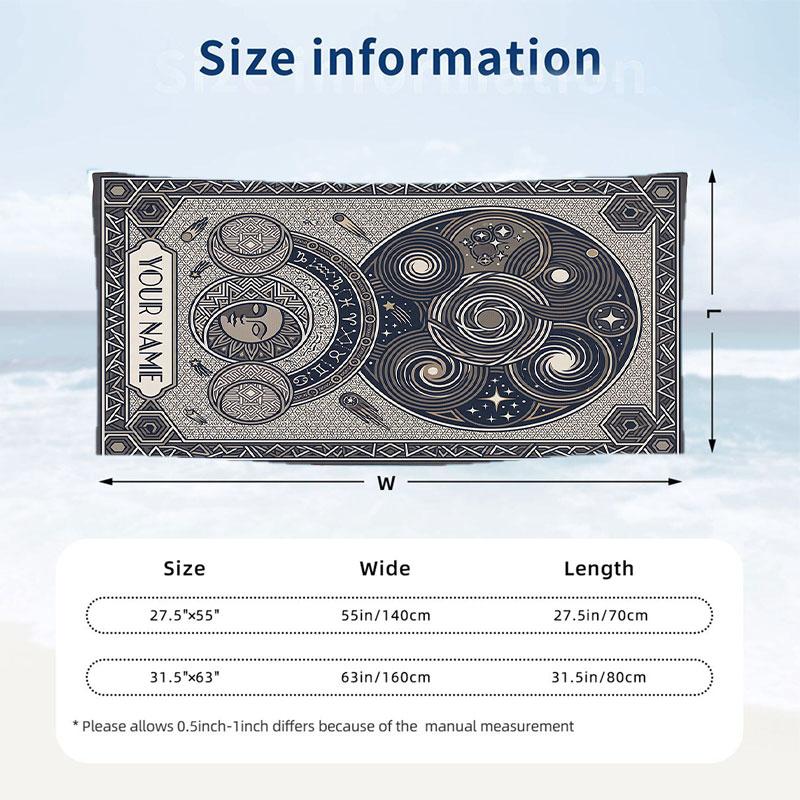 Cosmic Owl Guardian Theme Quick Dry Beach Towel Custom Name Text Print Large Sand Resistant Towel Beach Vacation