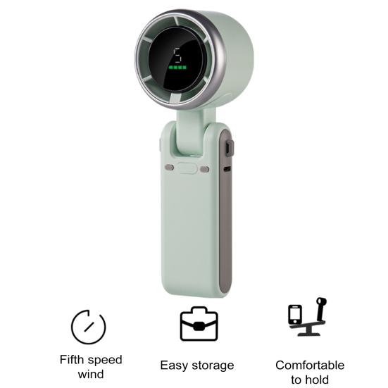 Портативный ручной турбовентилятор с цифровым дисплеем, регулируемый на 180 градусов бесщеточный двигатель, 5 скоростей, складной охлаждающий вентилятор для путешествий