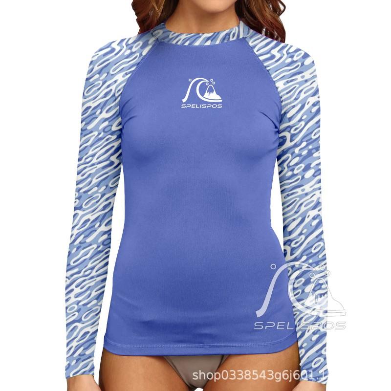 Womens Quick-Dry Rash Guard Surfing Diving Swimming UV Protection Printed Spandex Lycra Top