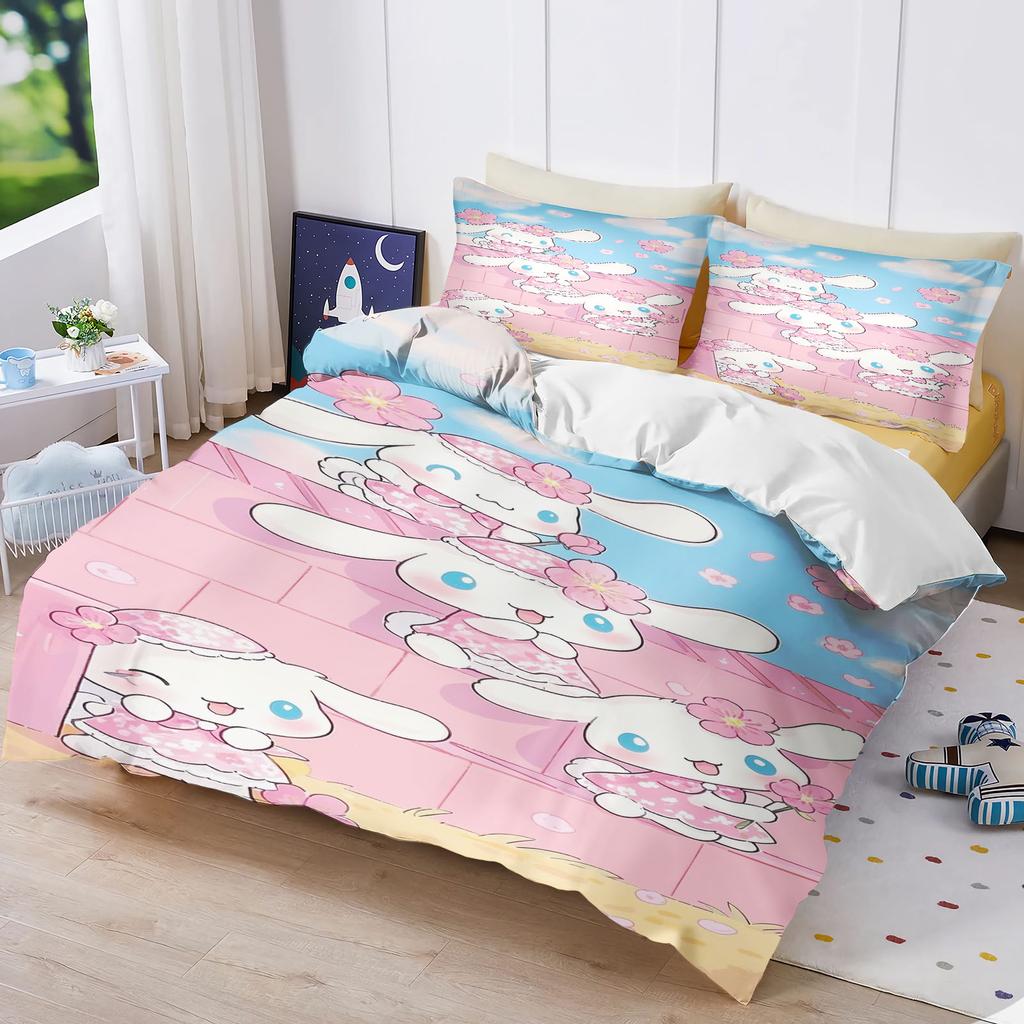Набор постельного белья Cinnamoroll Hello Kitty Kuromi Sakura Милый мультяшный пододеяльник Наволочка Набор Kawaii Розовый Синий Декор для дома и спальни