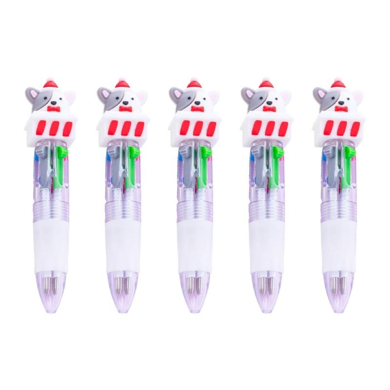 5PCS Festive Christmas Theme Ballpoint Pen Multicolor Pens With Ergonomic Grip Portable Writing Tools For Students