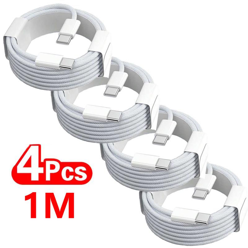 4 шт. Кабель USB C - USB C 100 Вт Быстрая зарядка Кабель-зарядное устройство Поддерживает быструю зарядку Для 16 15 Samsung Huawei и т. д.