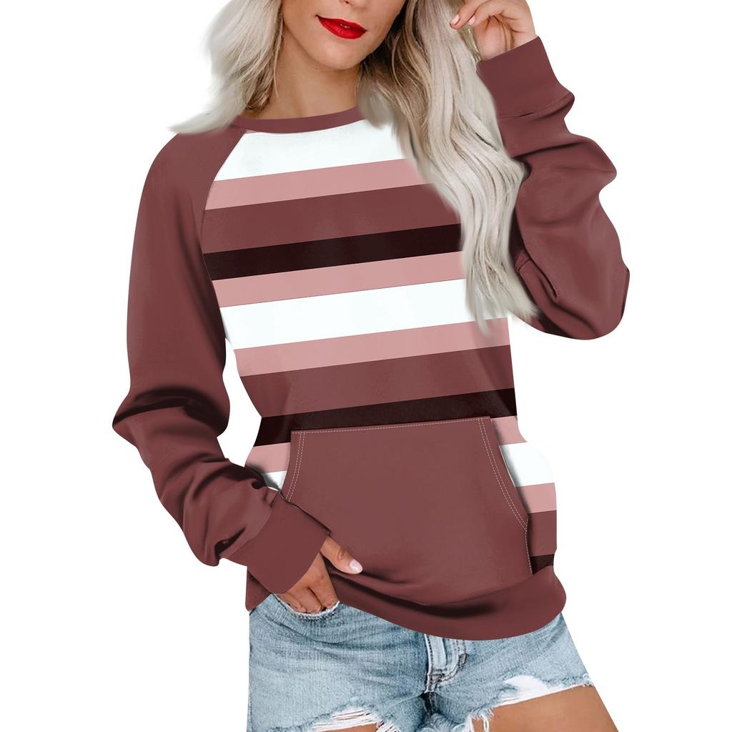 Womens Long Sleeve Sweatshirt Casual Round Neck Cute Pullover Tops Printing Lightweight Sweatshirt With Pocket