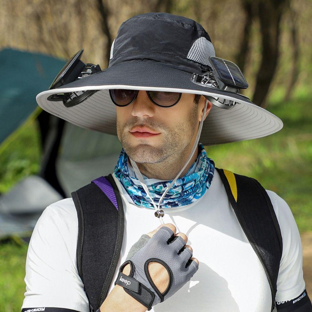 Breathable Sun Hat with Solar Fan Waterproof Sun Bucket Hat Convenient Wide Brim Sun Hat  Summer