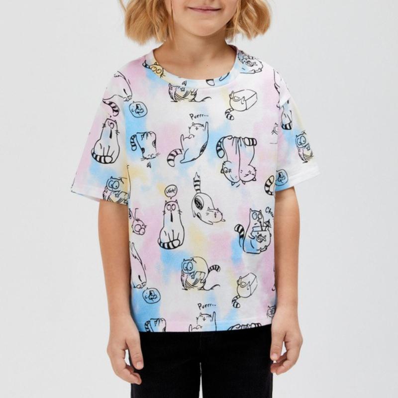 Детские футболки с милым принтом мультяшного котенка, модные, мягкие и удобные для девочек