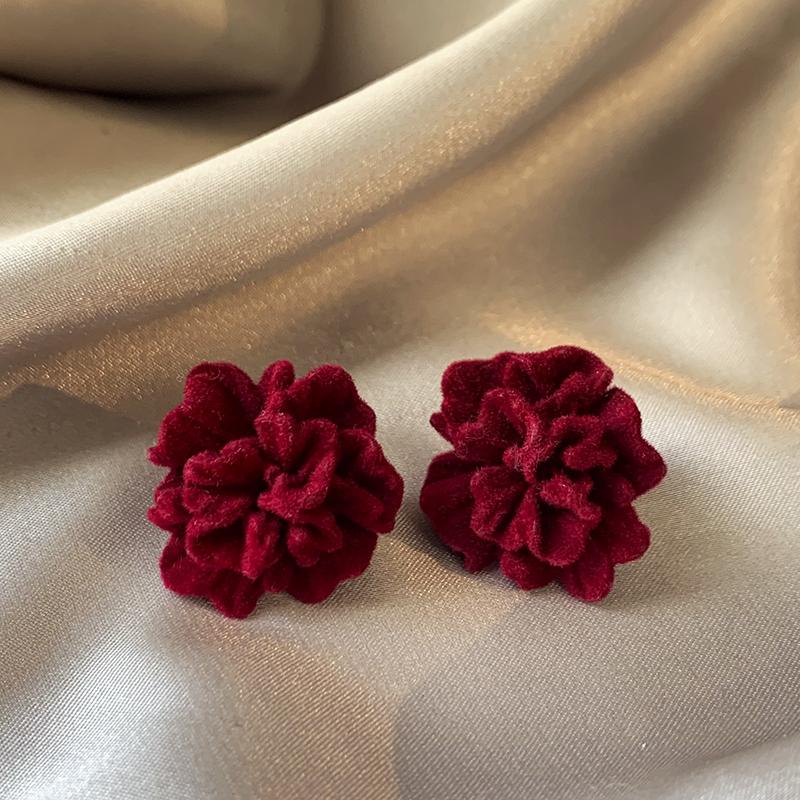 Серьги-пусеты с флокированными цветами, листьями и жемчугом для женщин, легкая роскошь, высококлассные красные серьги-гвоздики, новая корейская мода, стильные циркониевые женские