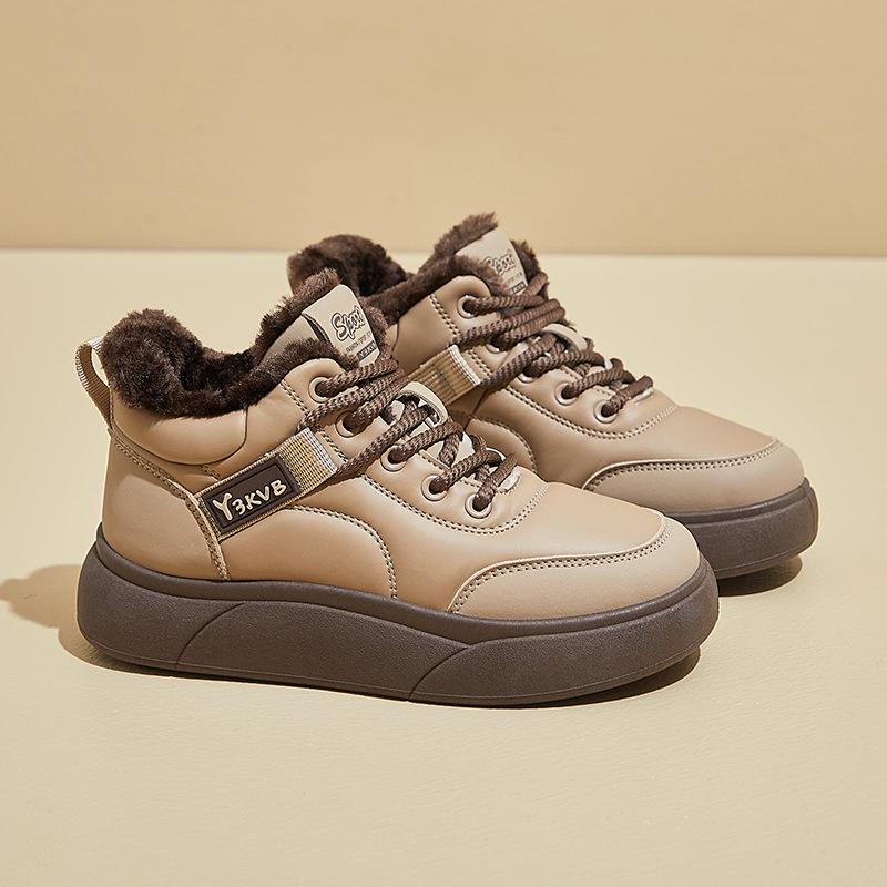 Женские зимние ботинки на толстой платформе, нескользящие короткие ботильоны, с подкладкой из искусственного меха, теплые высокие кроссовки для ходьбы на шнуровке для женщин