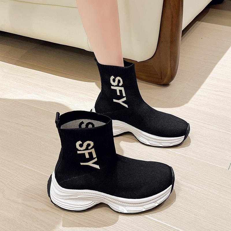 Женские ботильоны с острым носком, эластичные, на толстом среднем каблуке, модные короткие ботинки, новые черные туфли на платформе для женщин