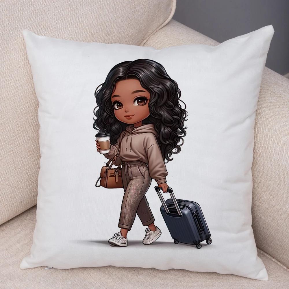 Мода Мультяшная Африканская Девушка Наволочка Мягкая Плюшевая Наволочка для Подушки для Дивана Домашний Декор Милая Черная Женщина Наволочка для Подушки