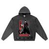 DTG Print Knitted Denim Zip-Up Hoodie Streetwear Motorcycle Brother Print Zipper Hoodies