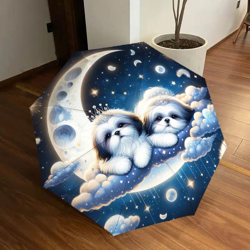 1pc "Starry Night Puppies on Clouds" Umbrella with Plastic Handle,Suitable for All Seasons Home Travel Outdoor UmbrellaDD822