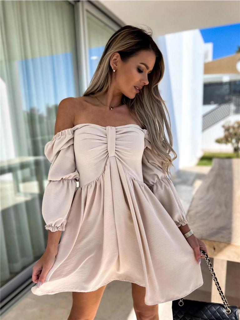 Off Shoulder Solid Color Dress Waist Hugging Elegant Strap Dress for Women Sleeveless Loose Dresses Causal Backless Dress