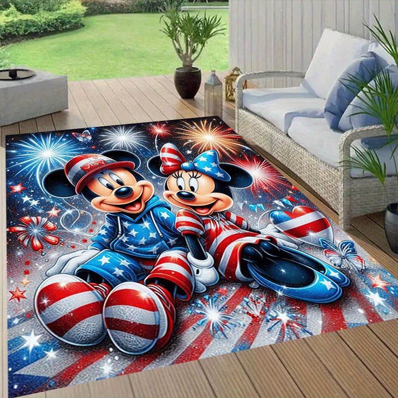 1pc Mickey Mouse Minnie Fireworks Pattern Area Rug Soft Flannel Floor Mat for Living Room, Office, Bedroom, Outdoor and Camping, Sofa Coffee