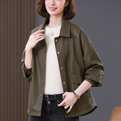 Короткая кожаная куртка кофейного цвета для женщин весна-осень новый стиль мама свободная модная куртка топ