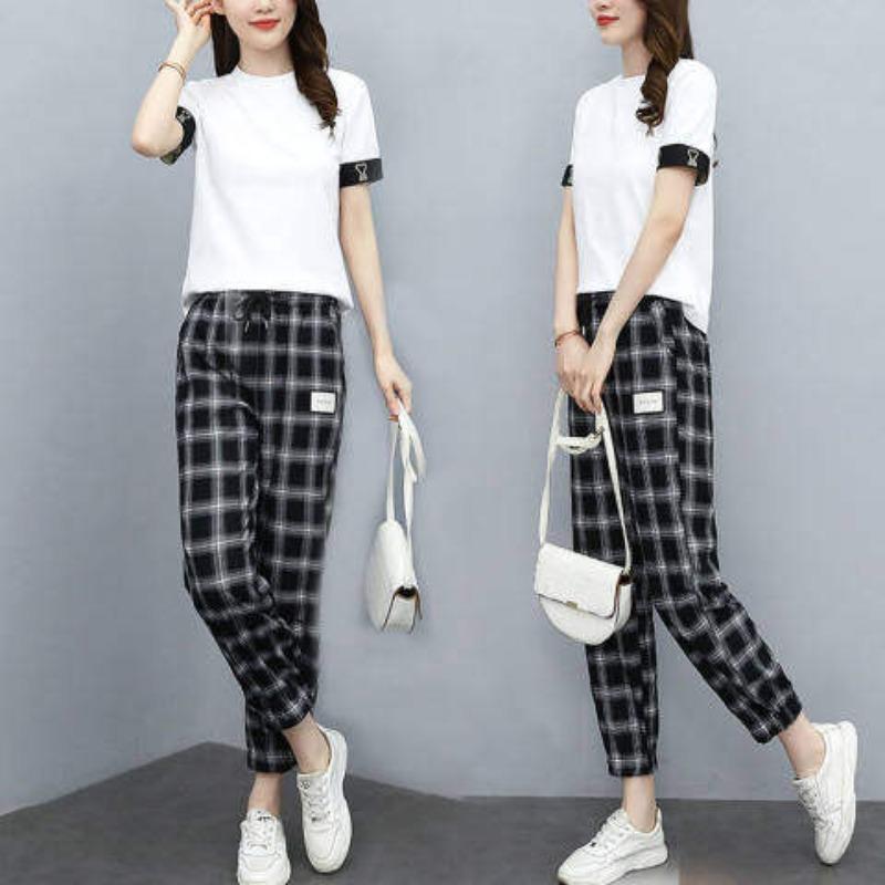 Новый летний повседневный женский двухсекционный клетчатый модный модный костюм для омоложения