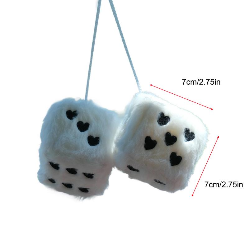 Fuzzy Plush Dice 1 Pair Auto Plush Dice Pendant Heart-shaped Embroidery Pattern Dice Pendant For Home And Workplace Decoration