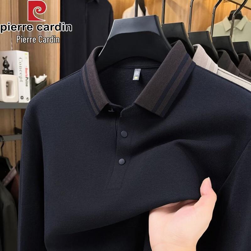 Pierre Cardin Мужская премиальная рубашка-поло с длинным рукавом из смеси шелка и шерсти