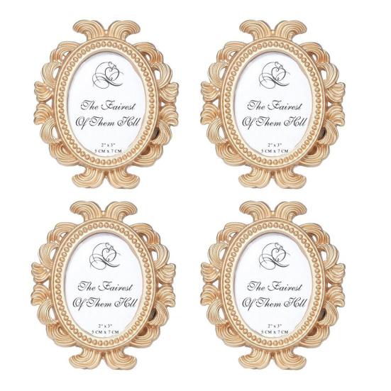 4Pcs Vintage Baroque Oval Photo Frame Mini Resin Picture Display