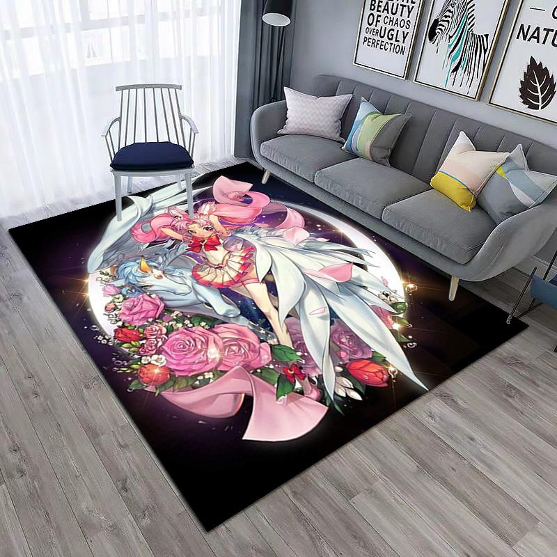 Cute cartoon theme Sailor Moon Tsukino Usagi cartoon rug Multifunctional household anti-slip decorative door mat, outdoor floor mat, and carpet Y8
