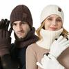 Winter Warm Knitted Set European and American Men's and Women's Thickened Warm Knitted Hat Neck Glove Three Piece Set