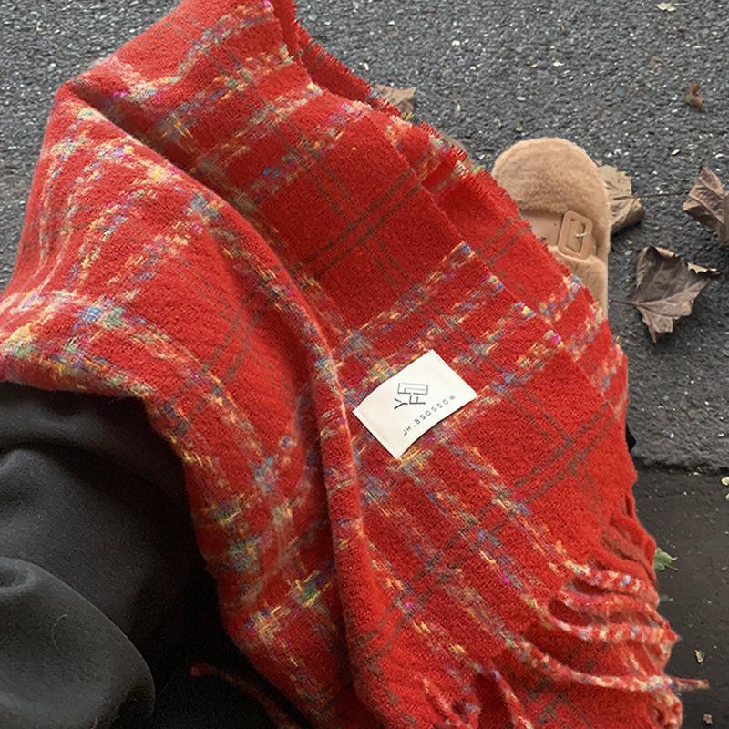 Red Striped Scarf for Women Winter Atmospheric Retro Autumn Winter Neck Warmer Couple Warm