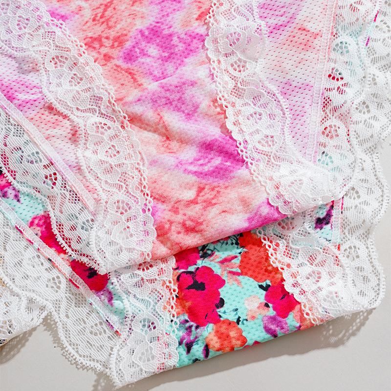5pcs/pack Fashion Style Print Sexy Lace Women's Panties Low Waist Patchwork Breathable Comfort Female Underpants Sexy Lingerie