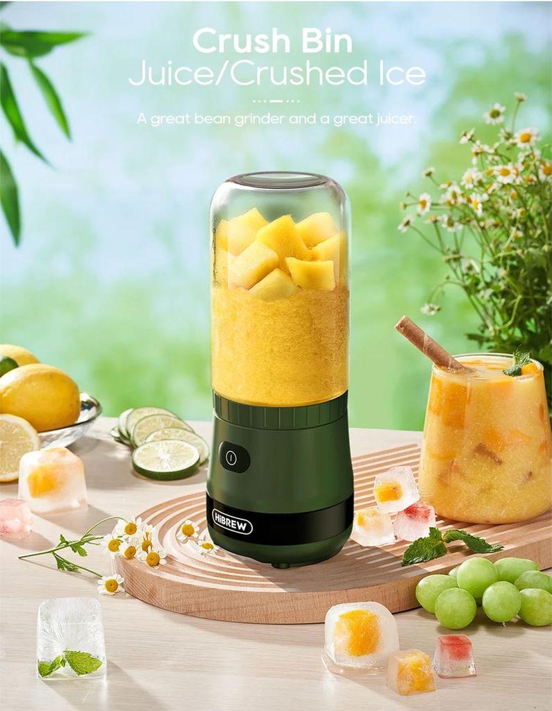 HiBREW G2 3in1 Coffee Grinder, 2000mAh Double Cup, Fruit Mixers Juicers Blender Ice Crusher, for Camping or Journey