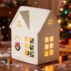 Christmas Village House Figurine LED Lighted White Small House Tabletop Decoration Winter Rustic Farmhouse Holiday Decor for Mantel Tabletop Room