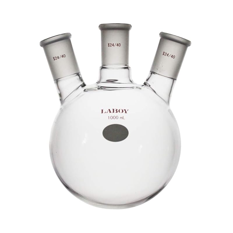 Laboy Glass 1000mL 3 Neck Round Bottom Boiling Flask with 24/40 Center & Side Joints Angled Distilling Receiving Reflux Flask Multi Neck Distillation