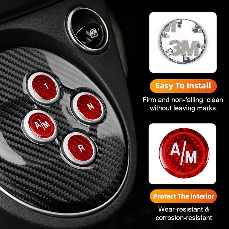 Carbon Fiber Car Gear Shift Button Switch Cover Sticker For Fiat 500 Abarth 595 695 12-23 Auto Interior Decoration Accessories