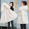 Winter Cotton-padded Clothes Women's Medium and Long Pie Overcomes Hairy Inner Fur Collar Hooded Down Cotton-padded Clothes Women's