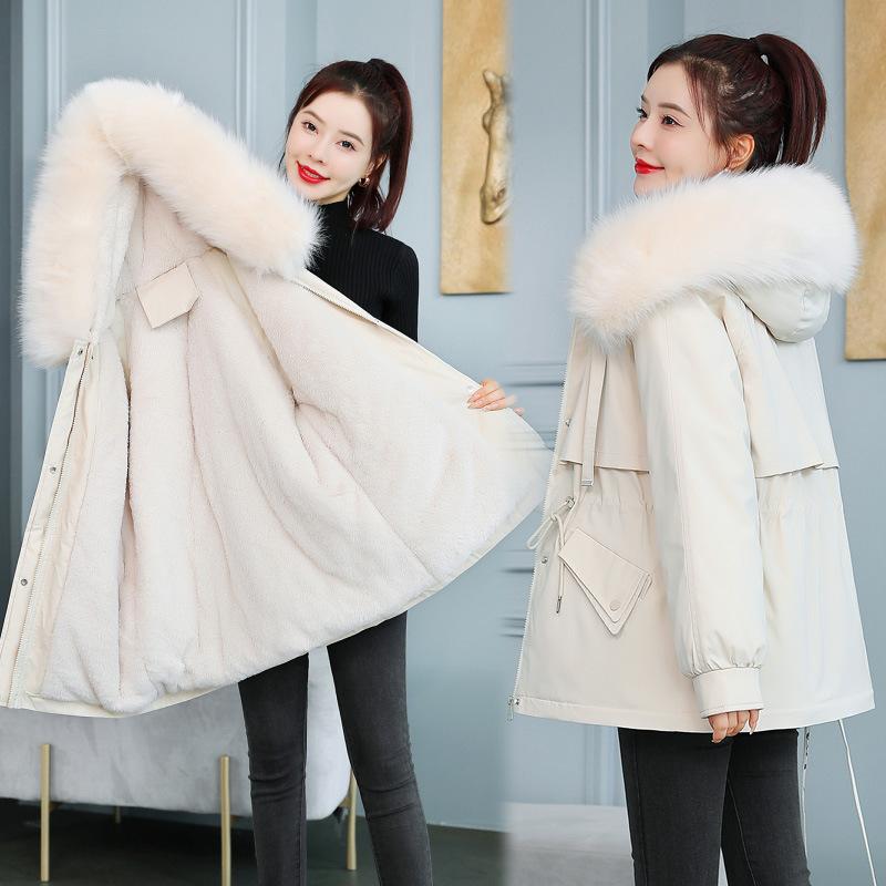 Winter Cotton-padded Clothes Women's Medium and Long Pie Overcomes Hairy Inner Fur Collar Hooded Down Cotton-padded Clothes Women's