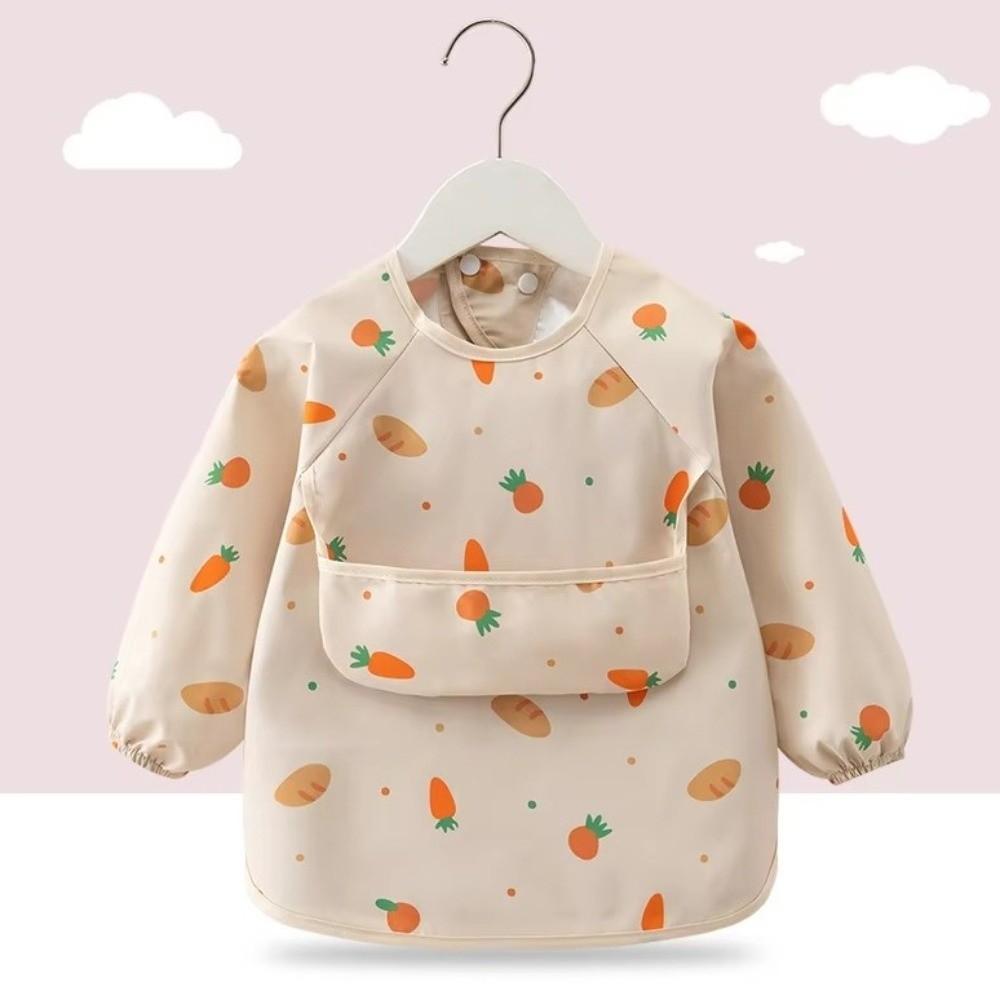 Adjustable Toddler Long Sleeve Apron Soft Baby Rice Pocket Smock Child Feeding Bib Meal Eating