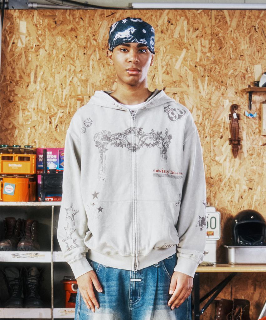 Худи на молнии Thevinylhouse Rodeo Washed Бежевое